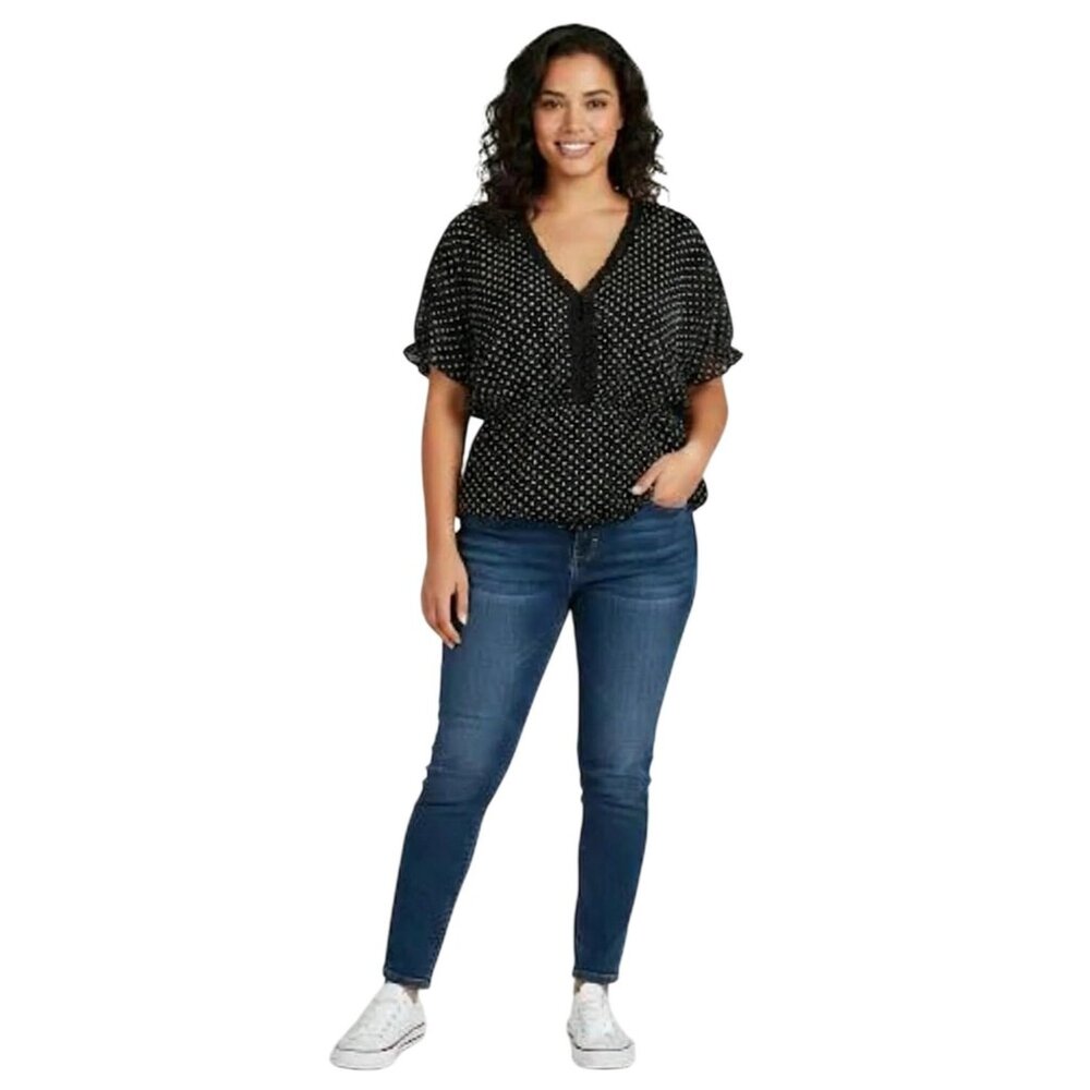 Maurices Women’s Black & White‎ Polka Dot Dolman Sleeve Blouse Size Large